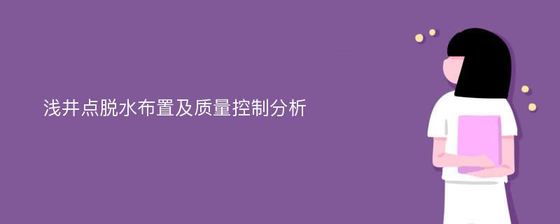 浅井点脱水布置及质量控制分析