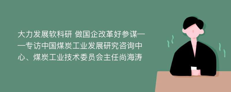 大力发展软科研 做国企改革好参谋——专访中国煤炭工业发展研究咨询中心、煤炭工业技术委员会主任尚海涛